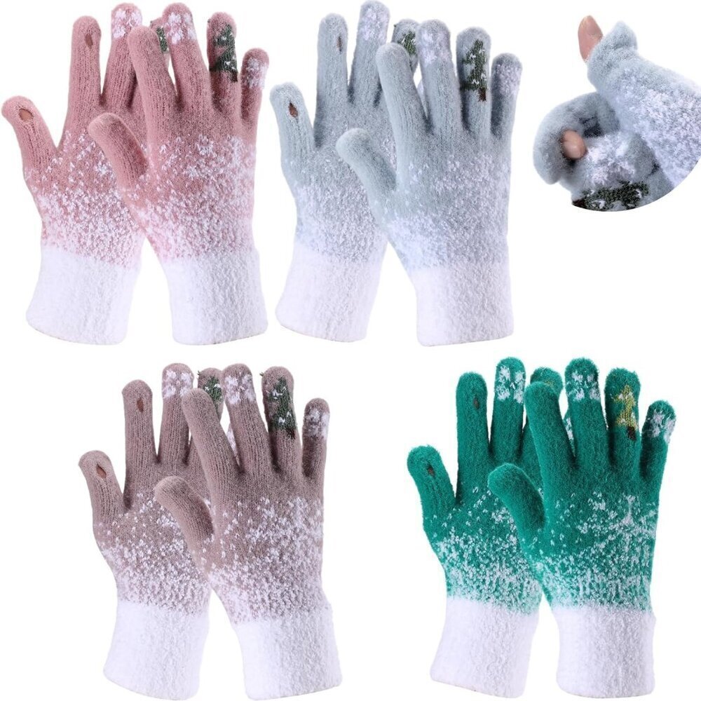 4 Pairs Women's Winter Touch Screen Gloves Christmas Warm Fleece Lined Glove Win